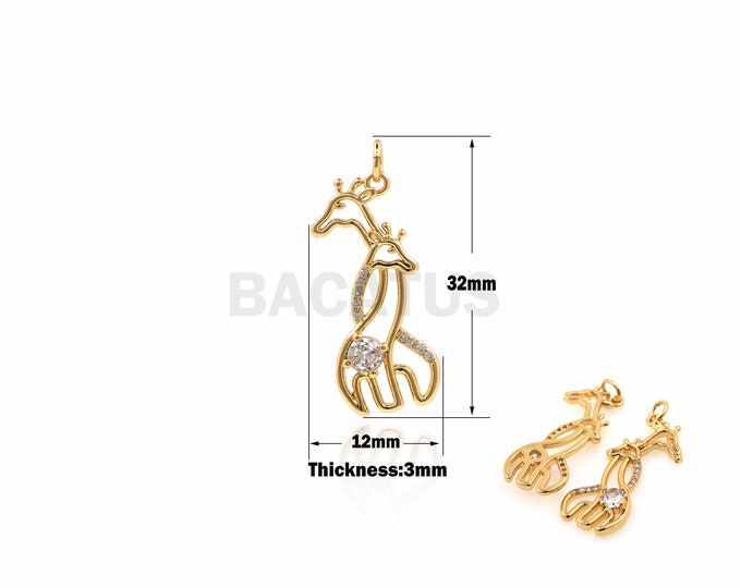 1PCS  Micro-Set Diamond Giraffe Necklace Pendant, Minimalist Little Giraffe Pendant Necklace, Animal Charm Zoo Necklace 32x12x3mm