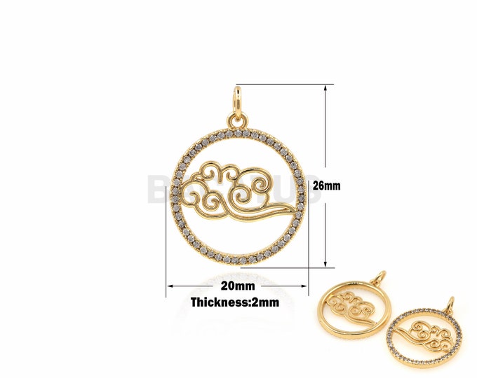 1PCS Round Pendant White Cloud Necklace Disc Hollow Jewelry Tengyun Driving the Fog DIY Jewelry Making 18K Gold Filling 26x20x2mm