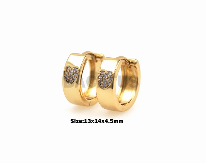 1Pair Love Cubic Zirconia Earrings CZ Heart Charm Round Glossy Earrings 18K Gold Filling Ladies' Jewelry Romantic Earrings 13x14x4.5mm
