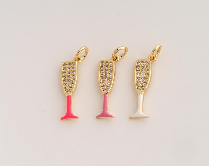 18K Gold Filled Goblet Charm,Dainty Enamel Wine Glass Pendant,CZ Goblet Pendant ,DIY Jewelry Supplies,22.5x6x2mm