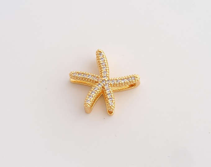 18K Gold Filled Starfish Charm,Dainty Starfish Pendant,CZ Starfish Pendant ,DIY Jewelry Supplies,15.5x15.3x5.2mm