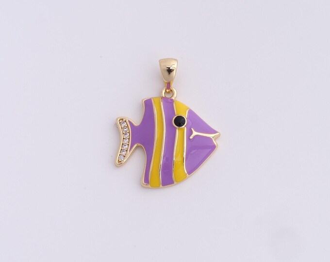 Fish Pendant,18K Gold Filled Marine Life Necklace, Enamel Fish Pendant, DIY jewelry Making Accessories,25.2x19.7x3.6mm