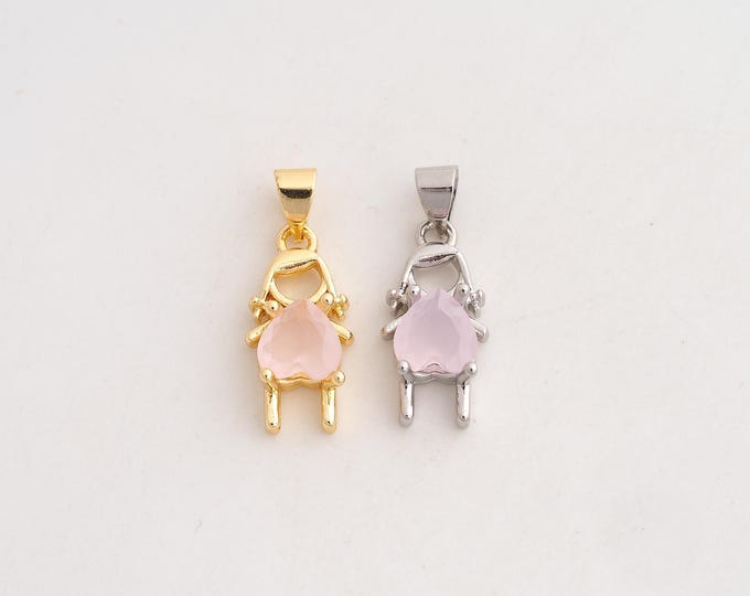 18K Gold Filled Girl Charm,Dainty Character Pendant,CZ Girl Pendant ,DIY Jewelry Supplies,23.6x9x5mm