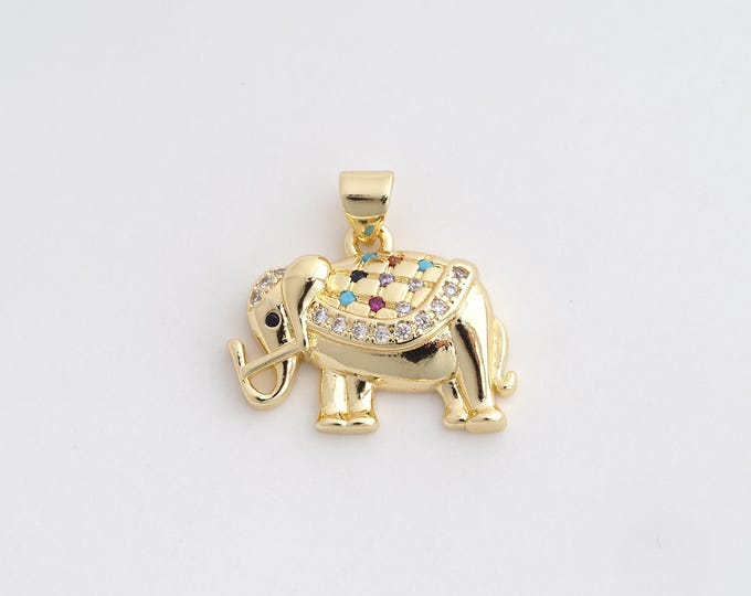 18K Gold Filled Elephant Pendant,Elephant Charm Bracelet Necklace for DIY Jewelry Making Supply,20.5x21.2x4.5mm