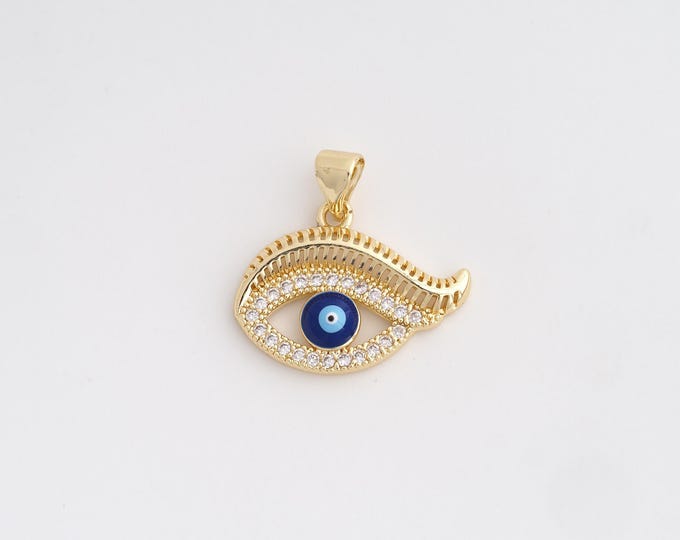 18K Gold Filled Evil Eye Charm, Enamel Devil Eye Pendant,CZ Eye Necklace Charm, DIY Jewelry Supplies, 21x21.5x4mm