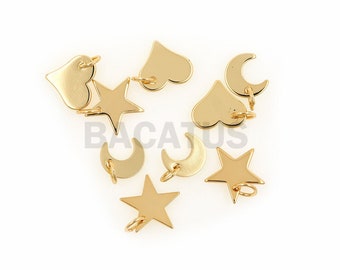 Heart pendant, moon pendant. Star pendant, starry sky charm, exquisite original brass gold-plated pendant 1PCS