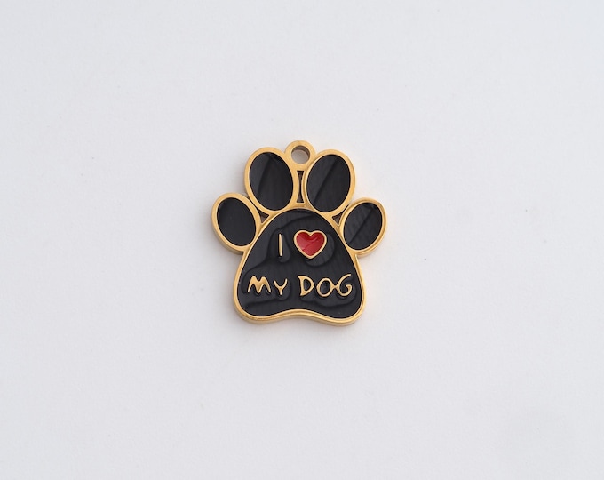 Stainless Steel Paw Print Pendant,Animal Foot Charms,Enamel Paw Print Charm Bracelet Necklace for DIY Jewelry Making Supply,15.5x14.5x1.3mm