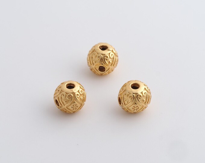 18K Gold Filled Round Spacer Beads,Micropave CZ Round Beads, Ball Beads DIY Bracelet Necklace Earrings Jewelry Making,9x8.6mm