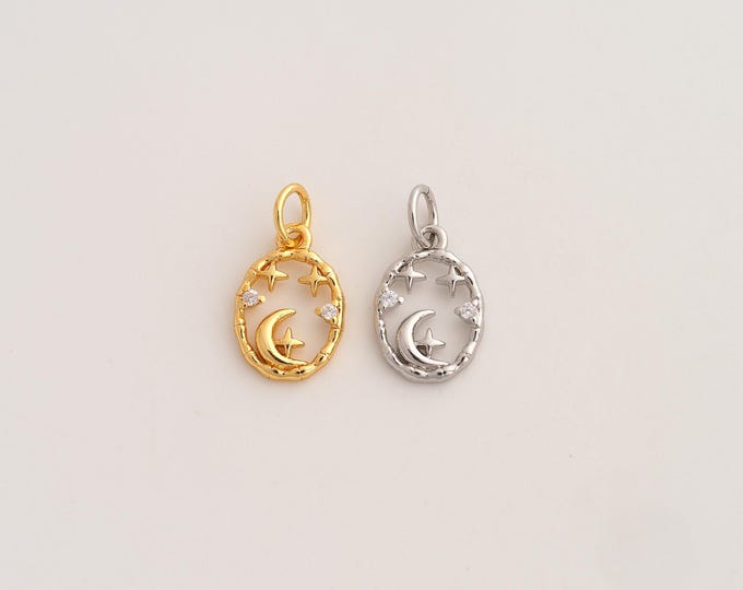 5 pcs 18K Gold Filled Moon Star Charm,Dainty Celestial Pendant,CZ Star Moon Pendant ,DIY Jewelry Supplies,16.5x8.6x2mm
