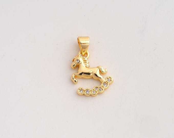 18K Gold Filled Horse Charm,Dainty Animal Pendant,CZ Horse Pendant ,DIY Jewelry Supplies,20x13x2.8mm