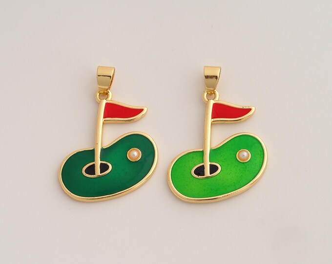 18K Gold Filled Golf Charm,Dainty Sports Pendant,Enamel Golf Pendant ,DIY Jewelry Supplies,33.3x23.4x3.2mm