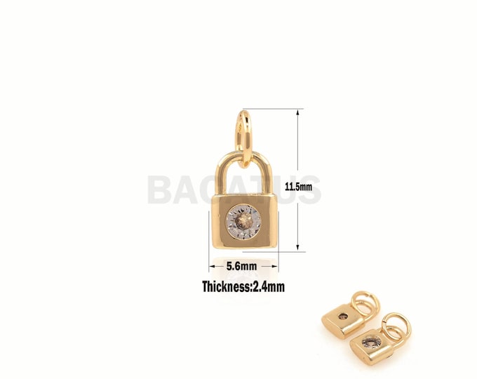1PCS Mini Lock Pendant, Gold Lock Necklace, CZ Padlock Necklace, Micro Pave Lock Charm, Minimalist Lock Necklace 11.5x5.6x2.4mm