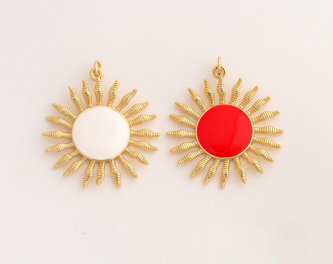 18K Gold Filled Sun Charm,Dainty Enamel Celestial Pendant,Sunburst Pendant ,DIY Jewelry Supplies,37.4x32.6x3mm