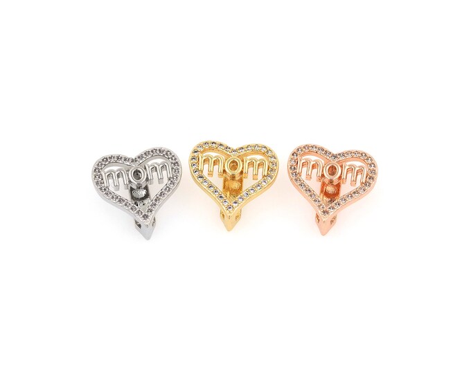 18K Gold Filled CZ Heart Beads,Gold MOM Beads,Heart Beads DIY Gold Jewelry Making Supply