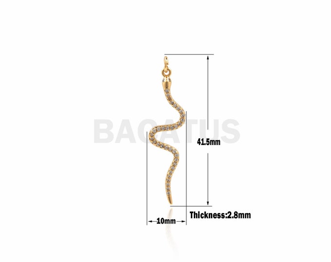 CZ Snake pendant，Micro Pave  gold plated snake Pendant，Cubic Zirconia snake jewelry 41.5*10*2.8 mm 1PCS