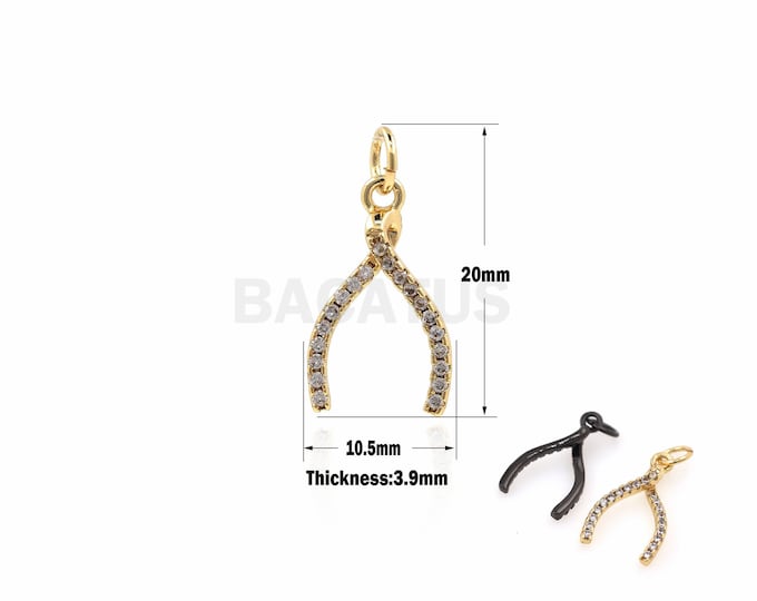 1PCS Wishbone Necklace, Wishbone Pendant, Golden Wishbone Charm CZ Wishbone Jewelry 20x10.5x3.9mm