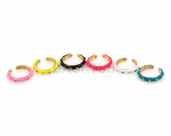 18K Gold Filled Thin Ring, Enamel Ring, Adjustable Ring, Gold Open Ring, Stackable Ring, Daily Ring, Star Ring, Star Charm