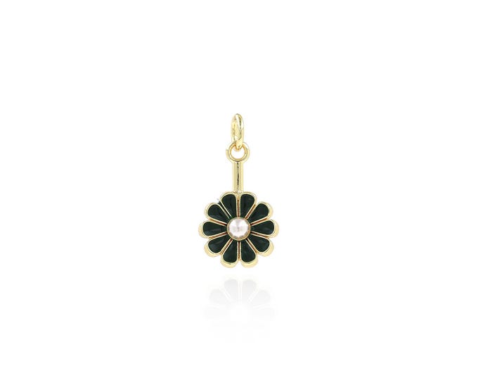 Enamel Flower Pendant, 18K Gold Filled Oval Necklace,Enamel Flower Pendant,Enamel Charm, DIY Jewelry Supplies,20x10x3.7mm