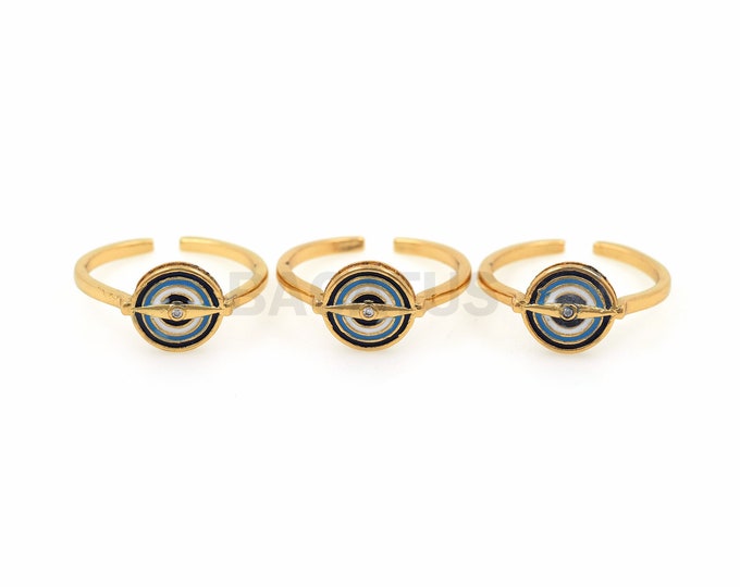 18K Gold Filled Enamel Disc Ring, Adjustable Ring, Gold Open Ring, Compass Ring, Compass Charm