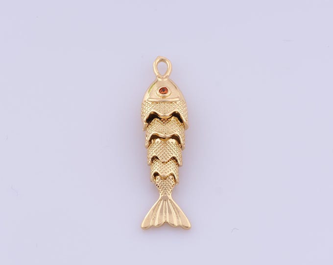 Fish Pendant,18K Gold Filled Marine Life Necklace, Micropavé CZ Fish Pendant, DIY jewelry Making Accessories,34x8.5x5.5mm