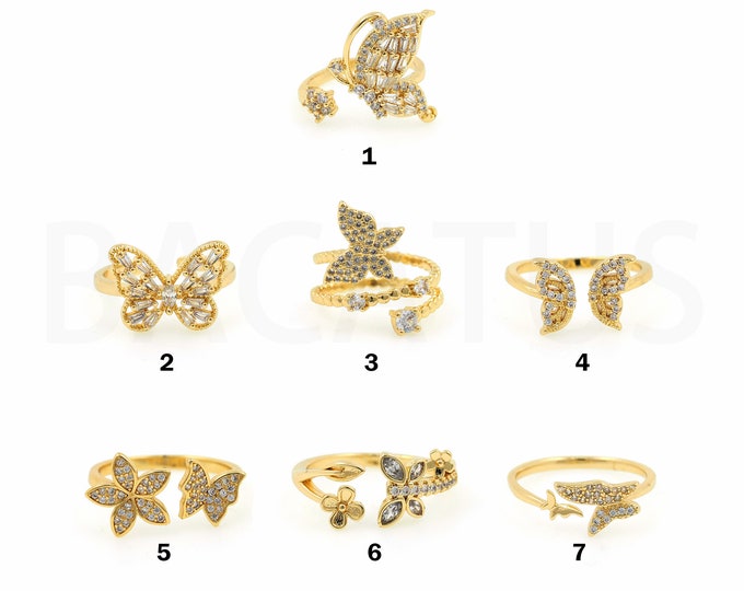 18K Gold Filled Butterfly Ring,Gold Dainty CZ Open Ring,Simple Ring,Gift for Her