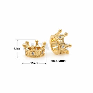 1PCS Pave Crown Spacer Beads, CZ Large Hole Crown Ornaments, DIY Jewelry Making Crown Beads Accessories 15×7.5mm  Hole 7mm