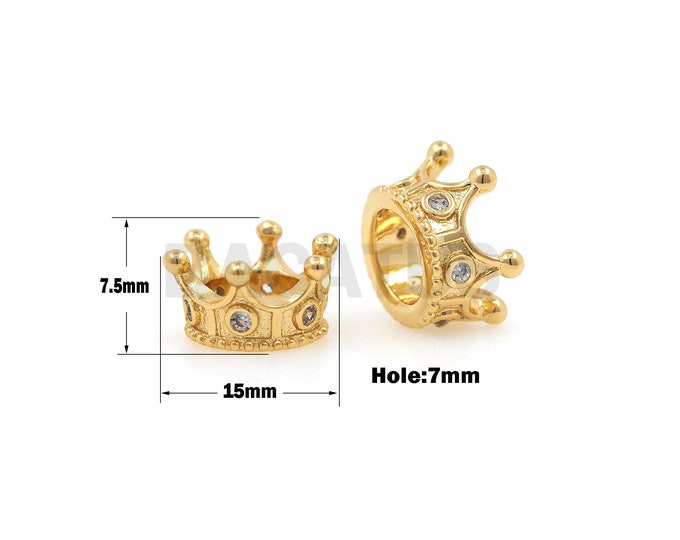 1PCS Pave Crown Spacer Beads, CZ Large Hole Crown Ornaments, DIY Jewelry Making Crown Beads Accessories 15×7.5mm  Hole 7mm