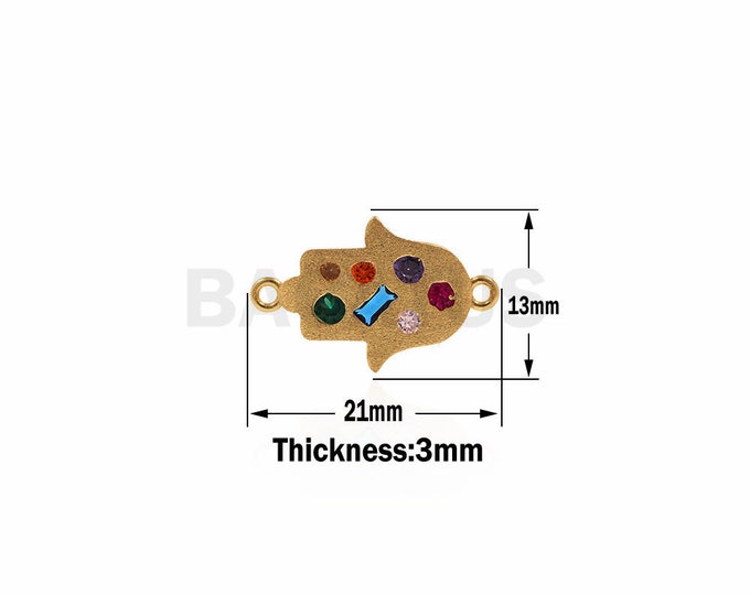 Micro Pave hamsa hand Connector charms,Colorful hand of fatima,hamsa findings 21x13x3mm 1pcs