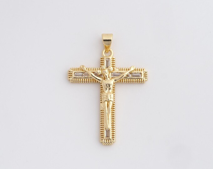 Cross Charm,18K Gold Filled Cross Necklace,Religious Charm, MicroPave CZ Christian Charm, DIY Jewelry Supplies, 36x25.4x3.2mm