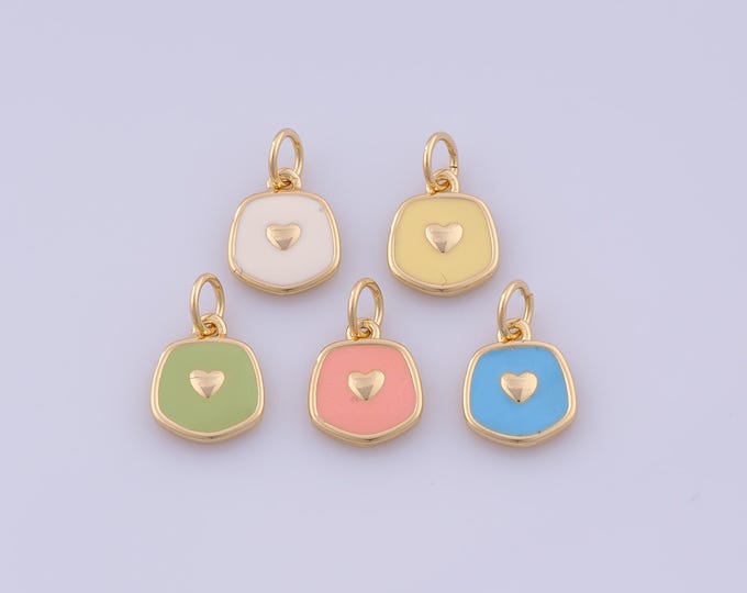 5 pcs Heart Pendant,18K Gold Filled Love Necklace, Enamel Heart Pendant, DIY jewelry Making Accessories,14.5x9x2mm