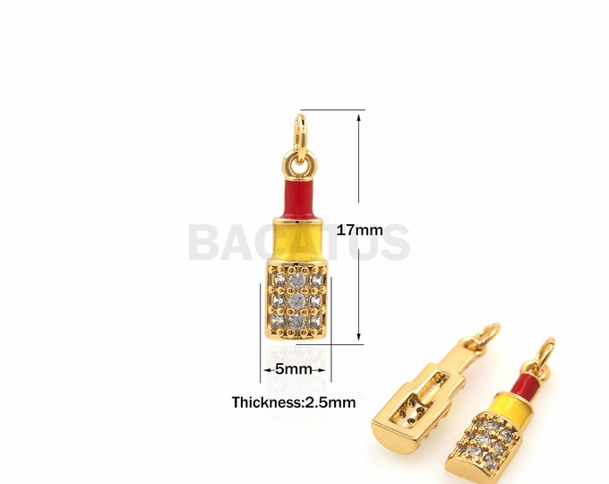 Micropavé Cubic Zirconia Lipstick Pendant,Lipstick Necklace,18K Gold Filled Lipstick Necklace,Delicate Pendant,Cosmetic Necklace 17x5x2.5mm
