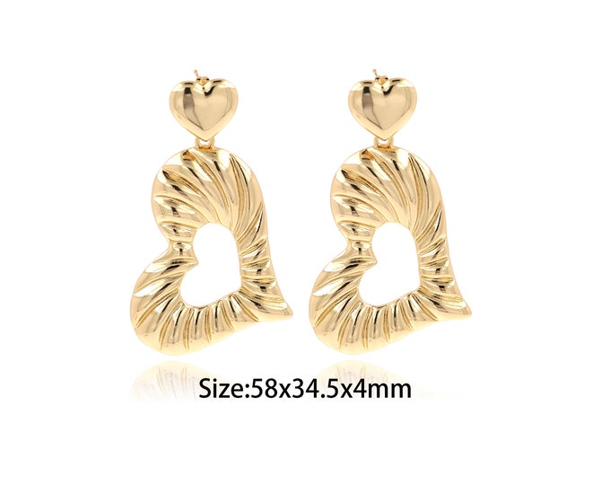 1Pair Heart-Shaped Zircon Earrings  Zircon Heart-Shaped Earrings  18K Gold Filled Heart-Shaped Earrings Heart-Shaped Hoop 58x34.5x4mm