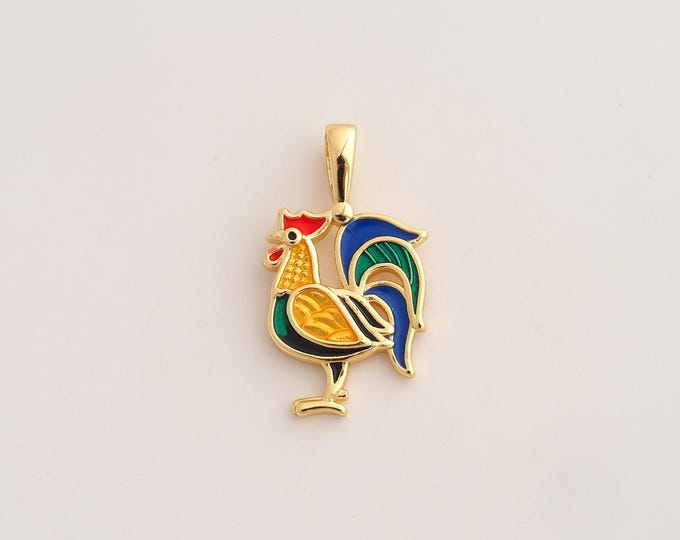 18K Gold Filled Rooster Charm,Dainty Enamel Animal Pendant,Rooster Pendant ,DIY Jewelry Supplies,25x13.7x2.3mm