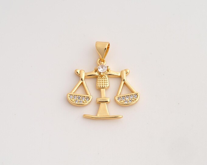 18K Gold Filled Balance Charm,Dainty Justice Pendant,CZ Balance Pendant ,DIY Jewelry Supplies,24x22x3.4mm