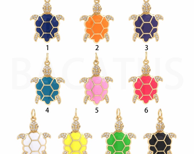 Enamel Charm Gold Tortoise Necklace, Metal Tortoise, 18K Gold Filled Mini Tortoise Pendant, Marine Jewelry 25.5x17x3.2mm