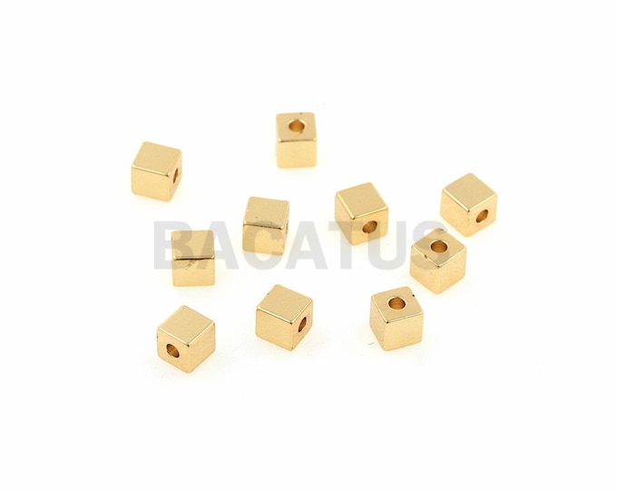 18K metal square spacer beads, brass gold-plated nickel-free DIY jewelry accessories 4x4x4mm 10pcs