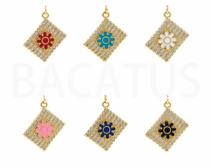 18K Gold Filled Flower Pendant,Gold Dainty CZ Flower Charms,Flower Charm Bracelet Necklace for DIY Jewelry Making Supply