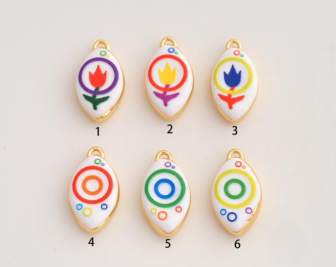 18K Gold Filled Flower Pendant,Enamel Flower Charms,Flower Charm DIY Jewelry Making Supply,23x13x5.3mm