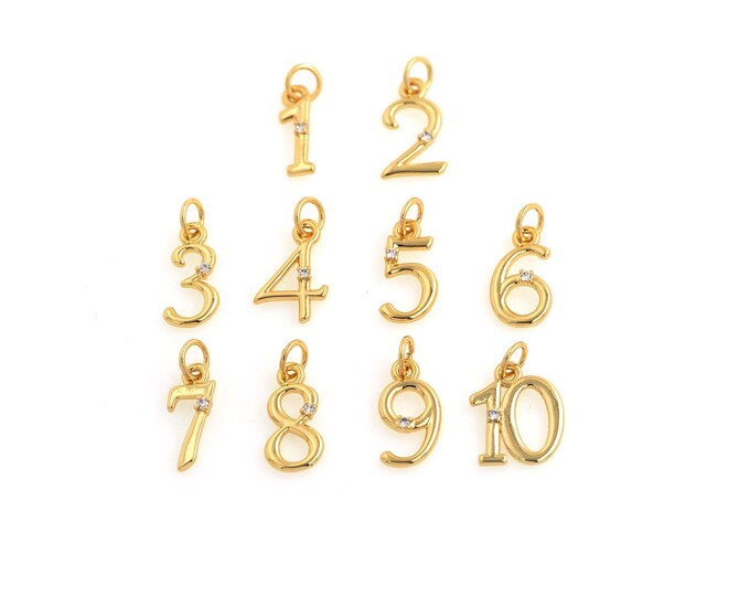5 pcs Digital Pendant,18K Gold Filled Digital Necklace,Micropavé CZ Digital Pendant, DIY jewelry Making Accessories,16.3x3.5x2mm