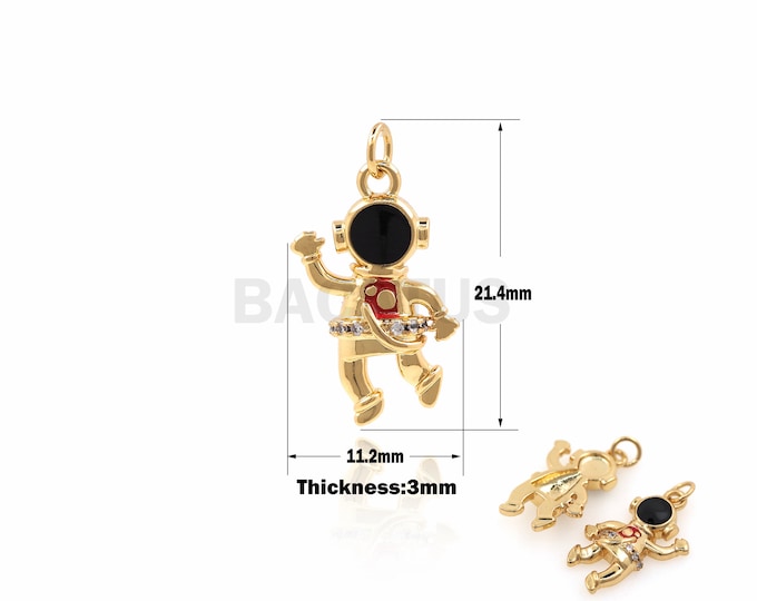 1PCS DIY Jewelry Making Astronaut Pendant Space Jewelry Planet Charm Cute Pendant Enamel Charm 18K Micro-Pave CZ Gold Filling 21.4x11.2x3mm