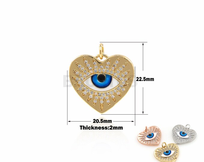 1PCS Love Pendant Eye Charm Greek Eye Jewelry Eye Necklace Cubic Zirconia 18K Gold Filled DIY Heart-shaped charm 22.5x20.5x2mm