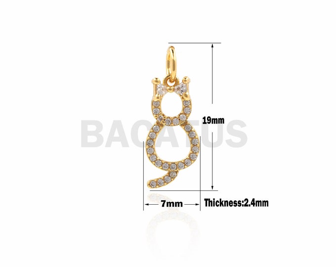 1PCS Micro Pave Cat Necklace, Cubic Cat Pendant, Animal Charm, Cat Charm, CZ Cat Pendant, Suitable For Jewelry Making Products 19×7×2.4mm