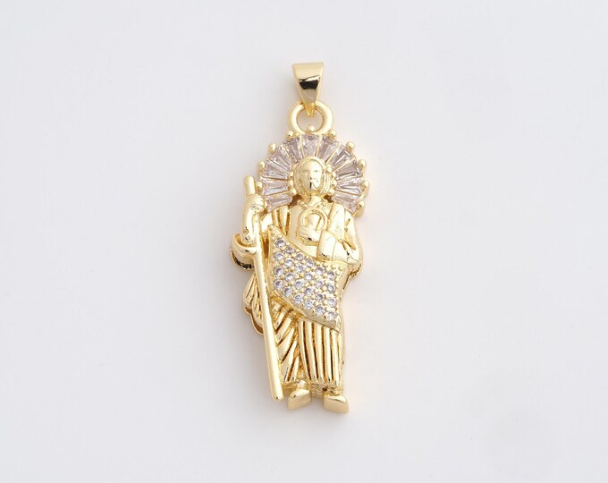 18K Gold Filled Saint Jude Pendant,Gold Dainty St.Juda Charms,Religion Charm Bracelet Necklace for DIY Jewelry Making Supply,41.3x15x6.4mm