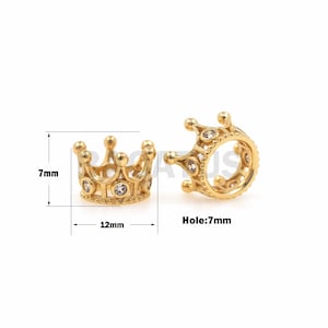 1PCS CZ Hollow Gold Crown Beads, Crown Beads Spacer Beads, Micro-Paved Crown Beads, Suitable For Jewelry Making 12×7mm  Hole 7mm