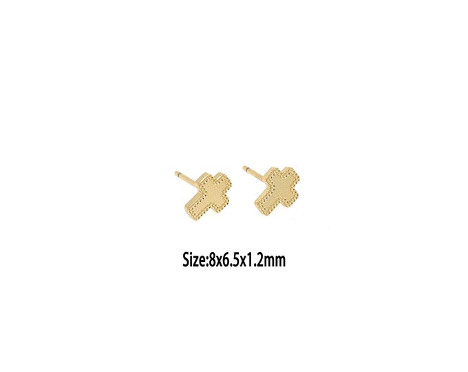 1 Pair 18K Gold Cross Stud Earrings, Gold Honeycomb Stud Earrings,Dainty Religion Stud Earrings, Small Stud Earrings, Gifts for Her