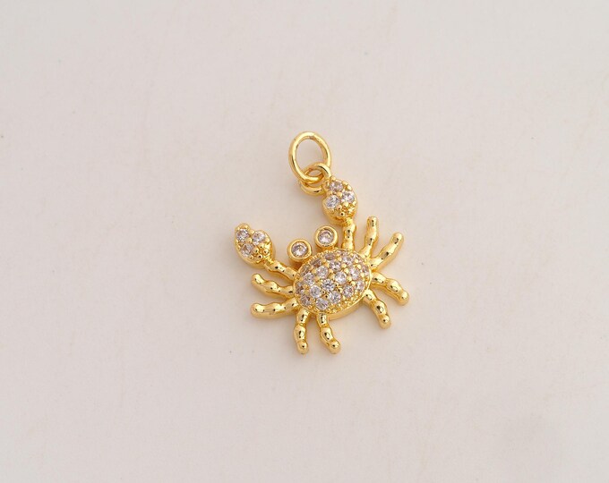 18K Gold Filled Crab Charm,Dainty Marine Life Pendant,CZ Crab Pendant ,DIY Jewelry Supplies,22.8x16x3.7mm