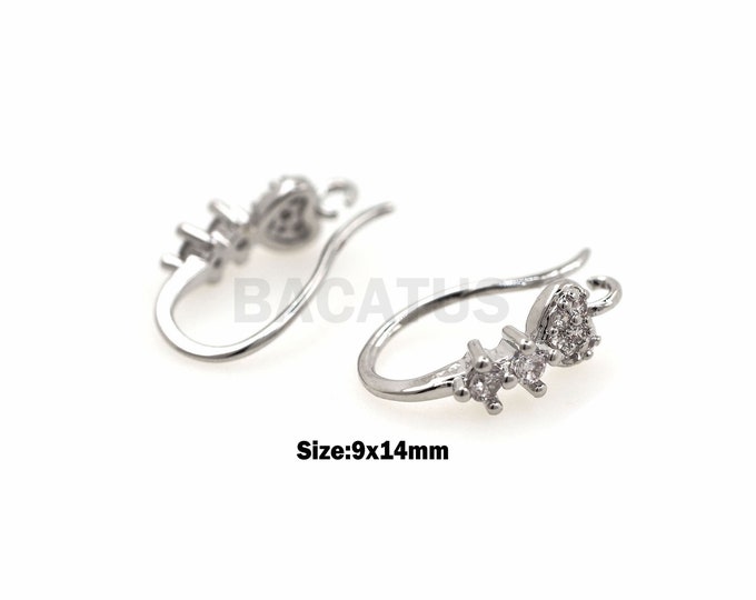 1Pair Zircon Ear Hook 18K Gold-Plated Love Ear Hook Ear Hook Earring Hook Zircon Ear Hook