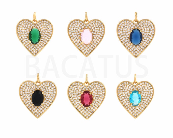 1PCS Colorful Zircon Necklace Charm  Love CZ Micro-pave Love Pendant Heart-Shaped Pendant Suitable For Chain Jewelry 22.5x19x4mm