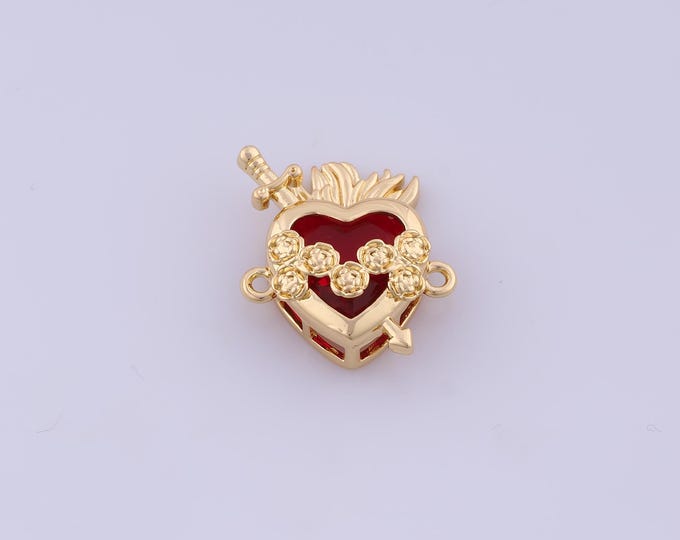 Heart Connectors, 18K Gold Filled Flower Connectors, Micropavé CZ Love Connectors, DIY Jewelry Supplies,19x18.7x7.8mm