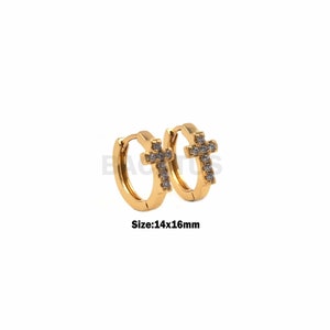 1Pair Zircon Cross Earrings Cross Cz Hoop Earrings, Pave Cross Hoop, Exquisite Earrings Cz Gold Hoop, Hoop Earrings, Huggie Earrings 14x16mm
